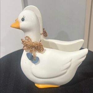 Charming White Ceramic Goose Napkin Holder with Blue Heart Accent